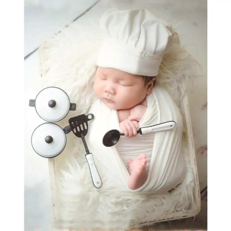 Реквизит для детской фотосъемки маленькая шляпа шеф-повара белая эластичная обертка маленький повара креативный реквизит аксессуары для фотографирования новорожденных мая-9