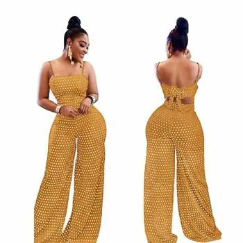 

Women New Strappy Jumpsuits Ladies Polka Dot Bowknot Rompers Overalls Female Sleeveless Long Jumpsuit Wide Leg Trousers Clubwear