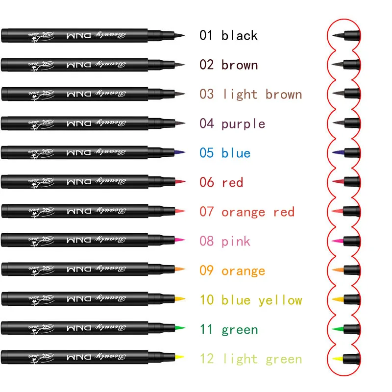 DNM 12 цветов Матовая жидкая подводка для глаз Водонепроницаемая долговечная губка мягкая ручка-лайнер с шелковым эффектом быстросохнущая красочная подводка для глаз
