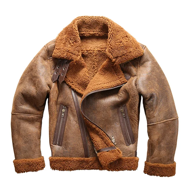 european size high quality super warm genuine sheep leather jacket mens