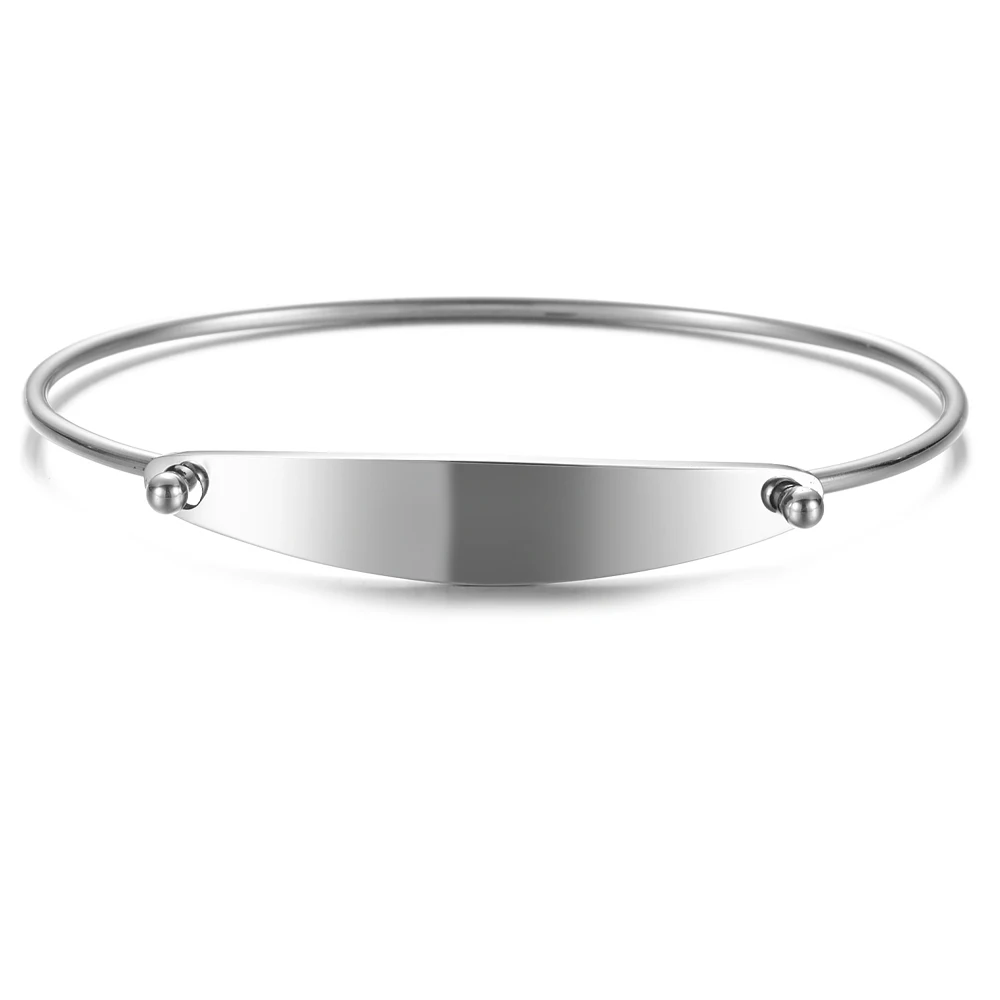 

New 60mm 65mm Stainless Steel Steel Color 2mm Thick Bangle Bracelet Oval Bar Cuff DIY Bangle Can Carve Logo Jewelry