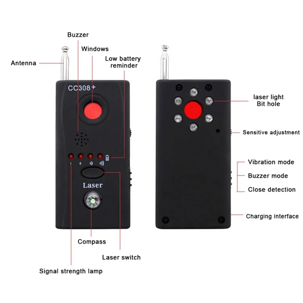 CC308+ беспроводной линзовый детектор для камеры Радио Сигнал волны камера слежения полный диапазон WiFi RF Singnal ошибка лазерный GSM искатель устройств