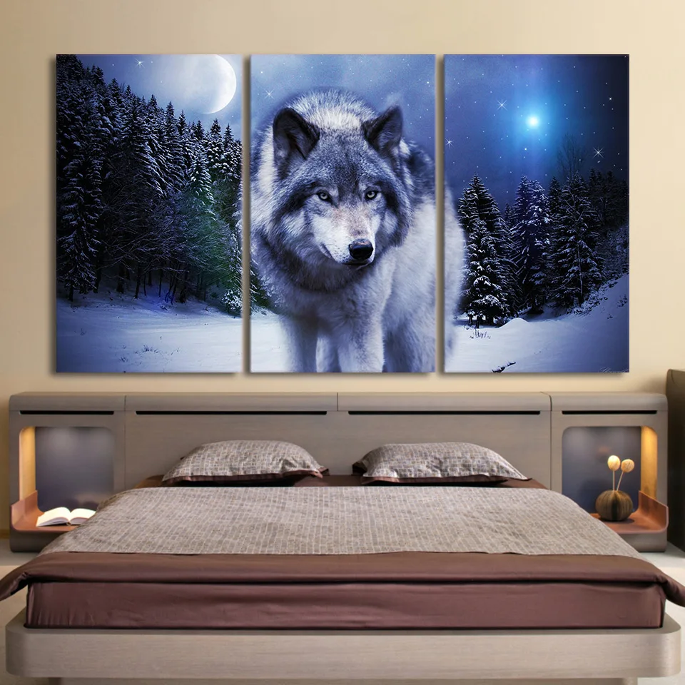 Картина на холсте рамки Куадрос украшение дома 3 панели животных Волк стены искусства модульные картины для гостиной принты