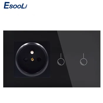 

Esooli French standard Wall Power 16A Socket And 1 Gang 1 Way Wall Light Touch Switch White Crystal Glass Panel Touch Switch