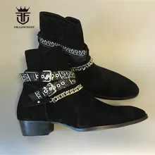 Подиум Роскошные первоклассные изготовлен по специальному заказу пряжка с лентой из натуральной кожи с большим количеством Серебряная цепочка в ковбойском стиле острый носок в стиле панк; ботинки для езды на мотоцикле