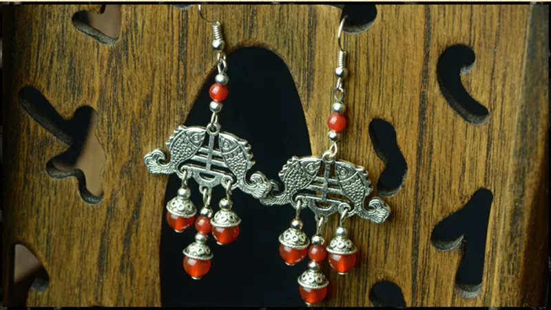 Yanting vintage earrings for women miao silver double fish earings wedding jewelry Chinese style classic ethnic accessories (6)