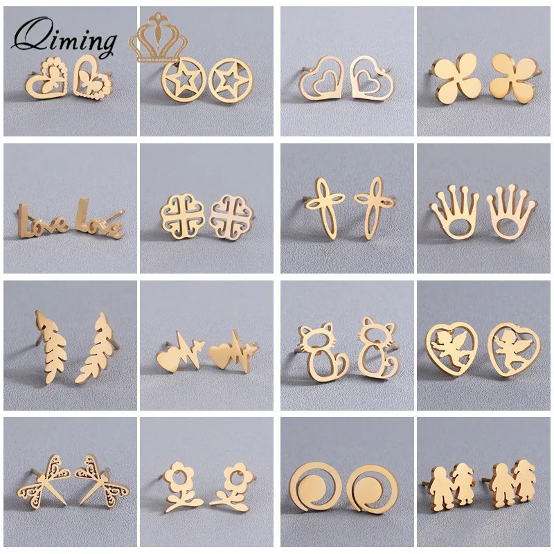 

Multiple Stainless Steel Cute Gold Women's Earrings Love Heart Letter Cute Minimalist Jewelry Girls Birthday Gift Stud Earring