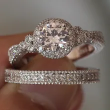 Size 5-10 New Women Fashion Jewelry 925 Sterling Silver Filled 5A Cubic Zirconia Wedding Bridal Ring Set Gift