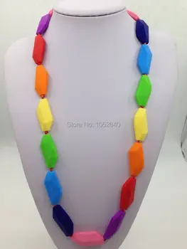 

wholesale rainbow silicone Teething Necklace BPA Free for nursing moms and teething babies silicone strone necklace
