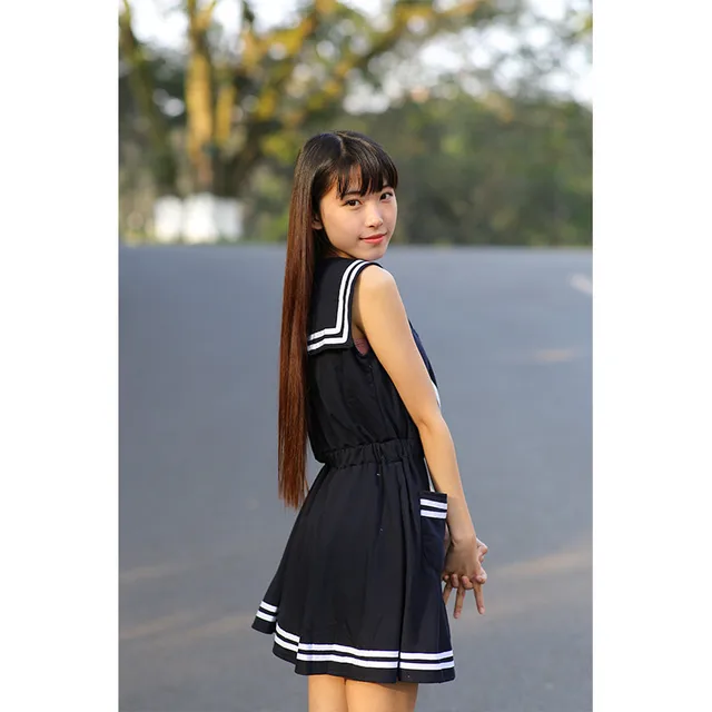 UPHYD School Gym Uniforms Navy Style Teen Girls Sleeveless Sailor Suits