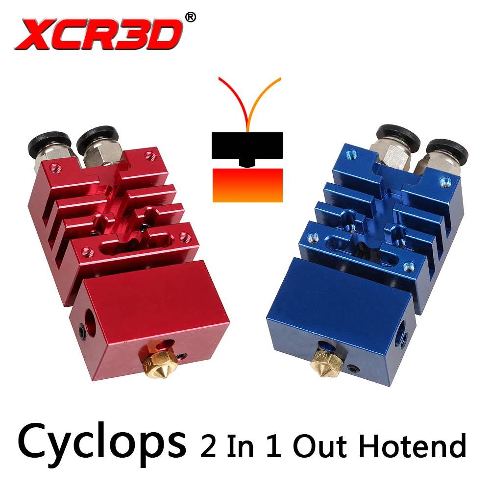

XCR3D Improved Version Cyclops 2 In 1 Out Hotend Dual Color Switching Hotend Kit 0.4mm/1.75mm Nozzle for 3D Printer Parts