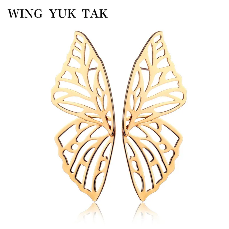 Крыло ЮК так простой золотистый бабочка серьги для женщин классический корейский насекомое Большие Серьги Свадебная вечеринка ювелирные изделия