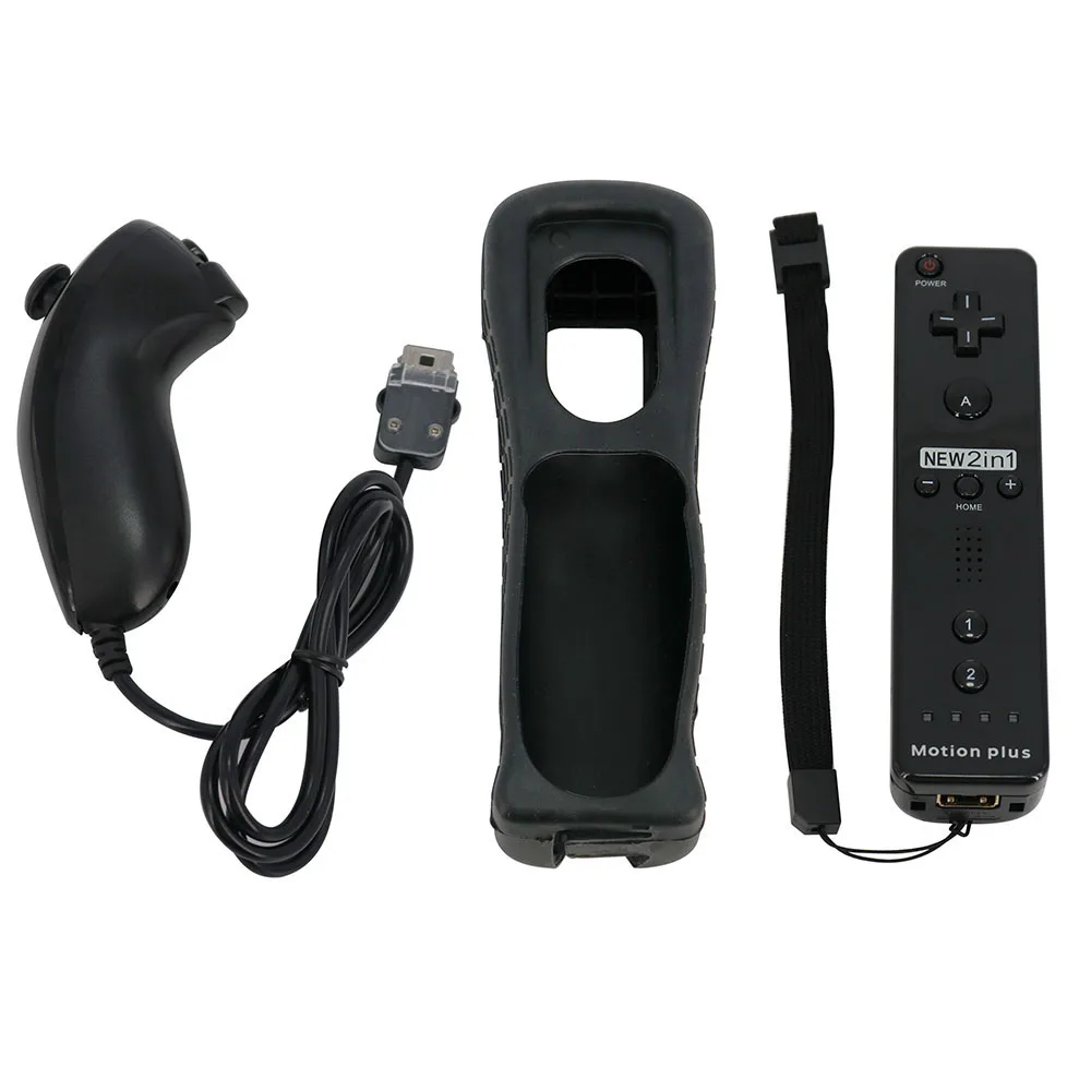 8 комплектов 2в1 удаленный геймпад Встроенный Motion Plus Nunchuk для wii геймпады с дистанционным защитным силиконовым чехлом и бесплатным ремешком