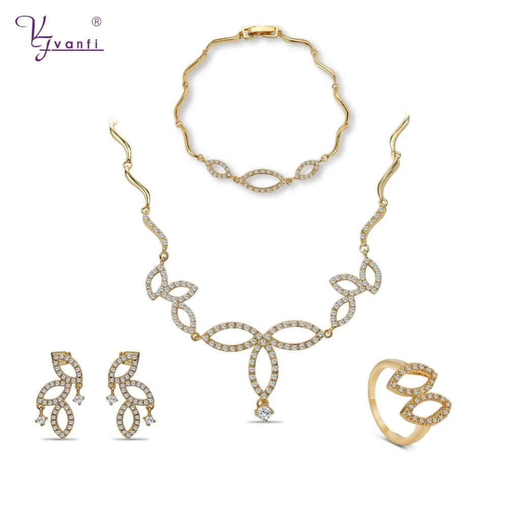 

New Hot Saling Accessories Wedding Choker Cubic Zircon Costume Dubai Gold Color Necklace&Earrings&Ring For Women Jewelry Sets