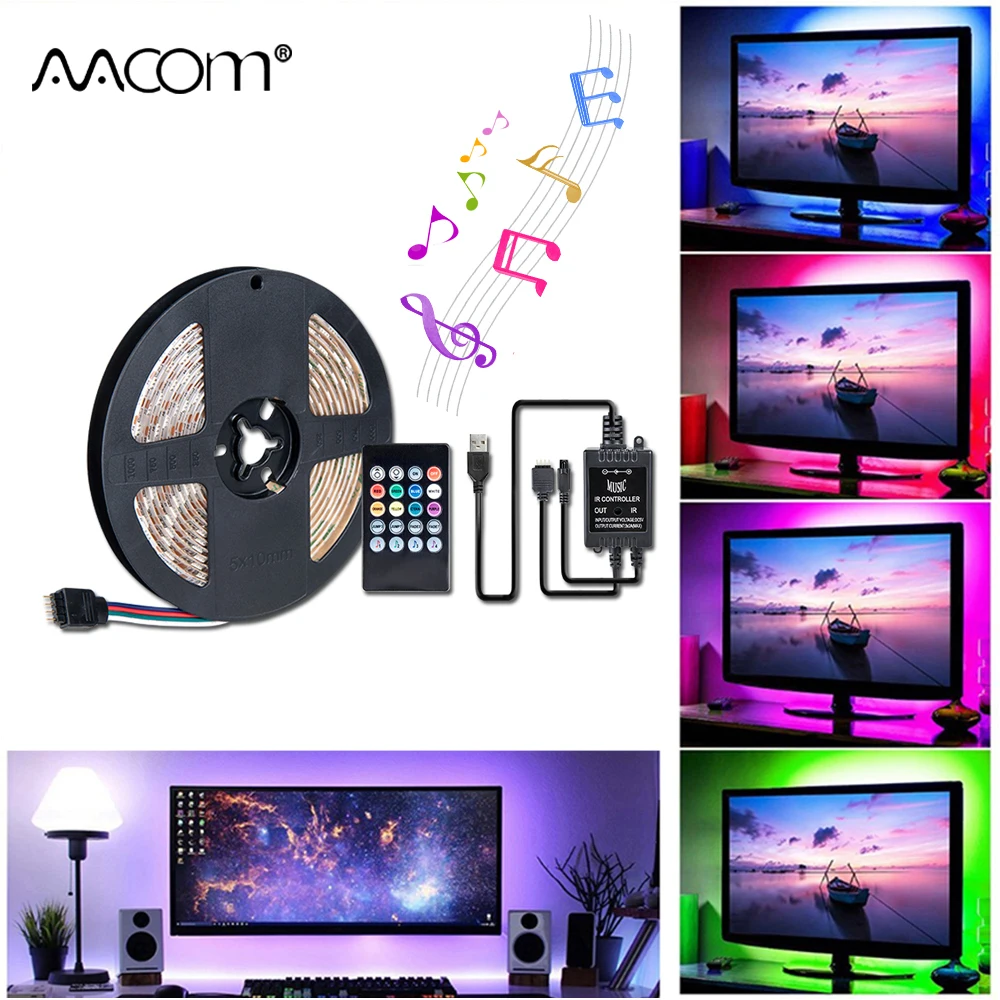 Музыкальный Датчик управления ночными огнями 1 м 5 в USB RGB светодиодная Диодная