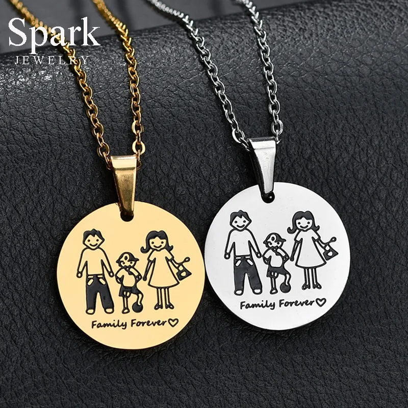 Spark Mom Dad Boy Forever Love Family Necklace Gold Stainless Steel