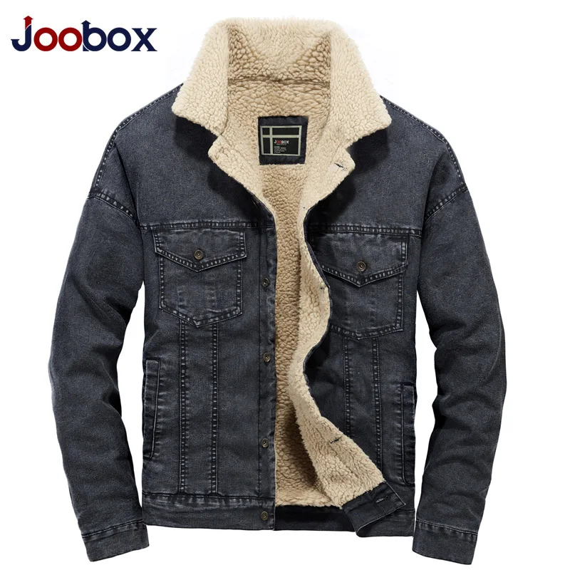 JOOBOX 2018 зимние мужские флисовые джинсовые куртки с отложным воротником толстые