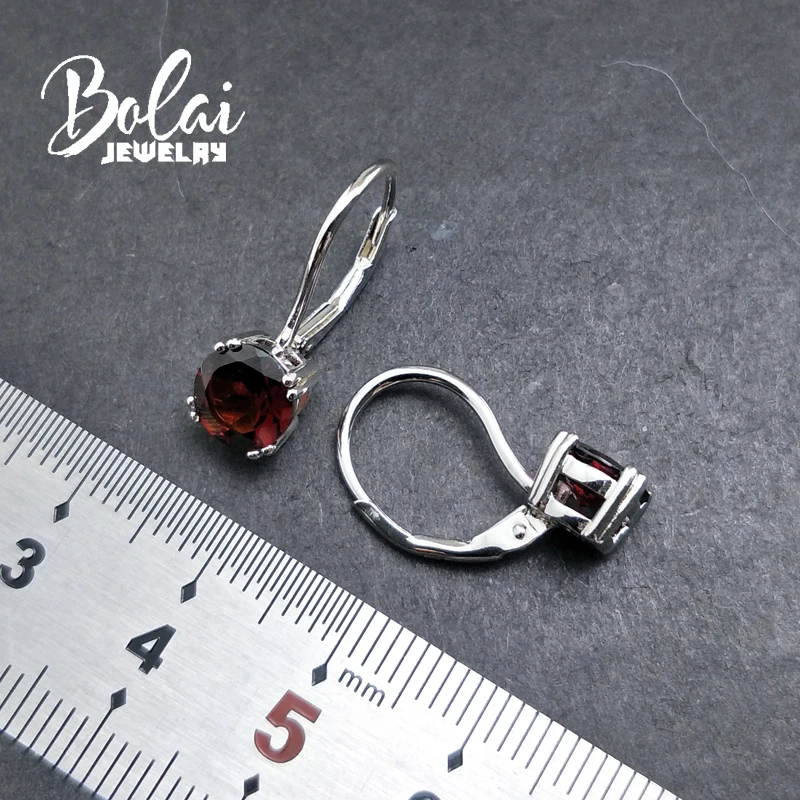 Bolaijewelry, натуральный красный гранат, Круглый, 7,0 мм, 3ct, драгоценный камень, висячие серьги, серебро 925 пробы, хорошее ювелирное изделие для женщин, как Рождественский подарок