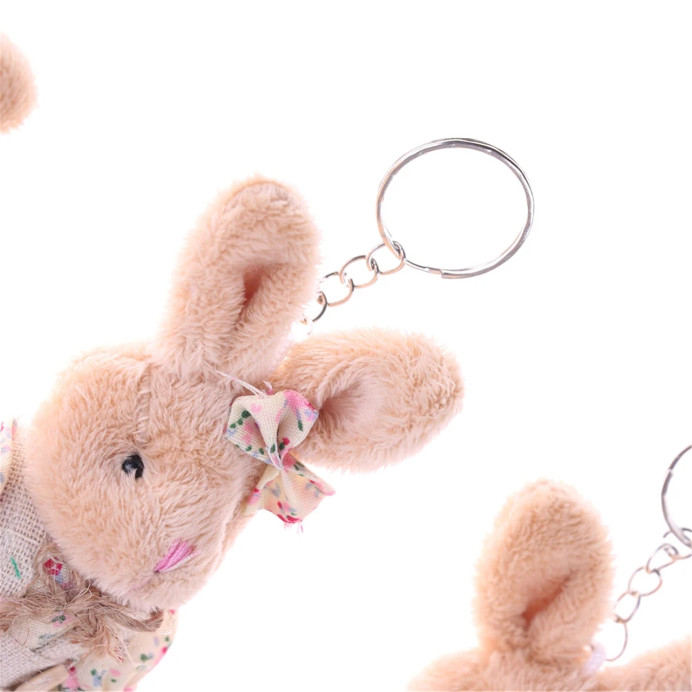 1 Pair Couple Bear Rabbit Plush Toy Florals Cloth Rabbit Bunny Doll Key Pendants