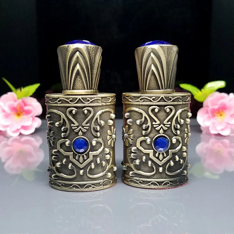 5 мл косметическая упаковка на заказ синий драгоценный камень бронза Арабский стиль Необычные пустые флаконы духов, высокое качество Винтажный подарок для духов