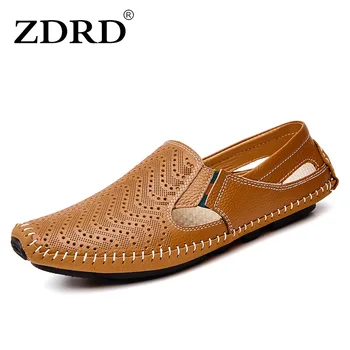 

ZDRD 2018 New Men's Shoes Leather Men's Luxury Shoes Driving Shoes Breathable Casual Flat Shoes Non-Slip Soles Large Size 38-47