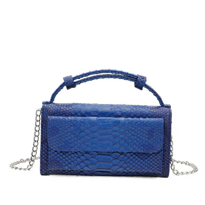 Новинка, модная брендовая женская сумка из натуральной кожи, дневной клатч, сумка через плечо с цепочкой для девушек, Женская сумочка с крокодиловым принтом - Цвет: Синий