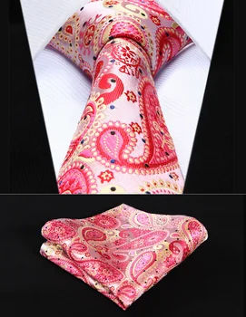 

TP706K8S Red Pink Paisley 3.4" Silk Woven Men Tie Necktie Handkerchief Set Party Wedding Classic Pocket Square Tie