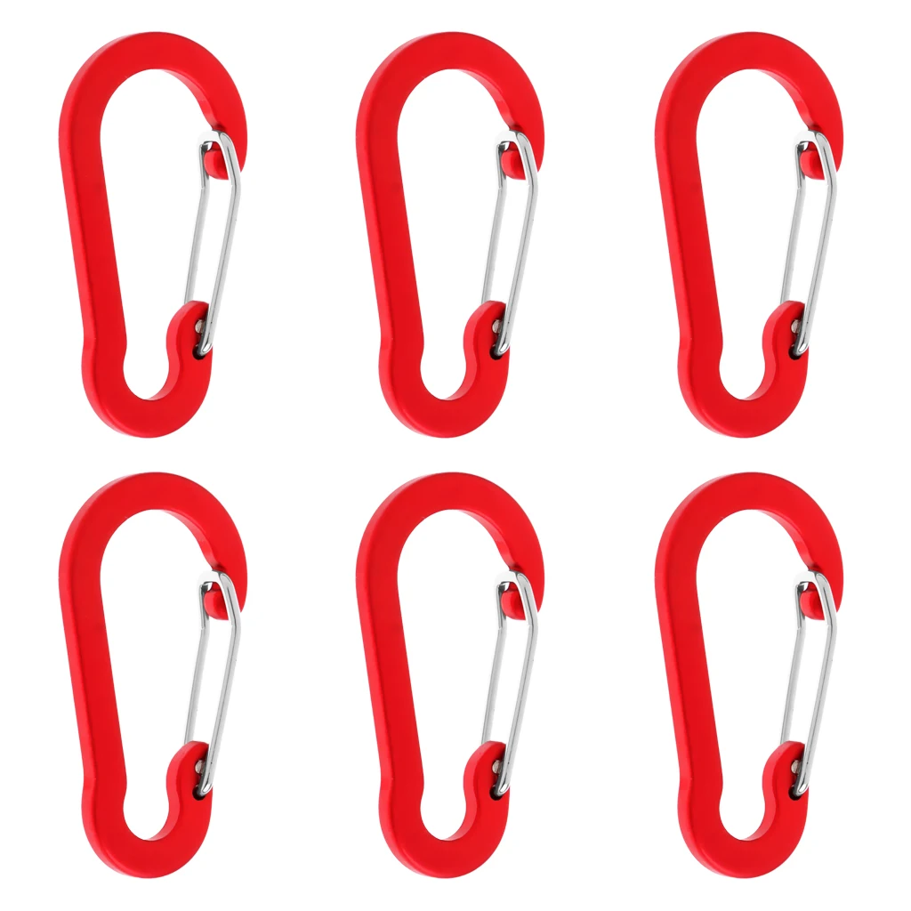 6 Pieces Aluminum D-Ring Carabiner Clip Spring Snap Hook Keychain