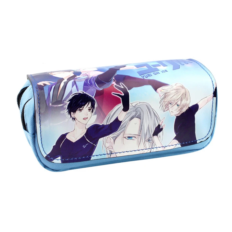

2018 Anime Yuri on Ice Pencil Bags Double Zipper Purse Pen Stationery Pouch Organizer for Boy Girl Gifts Leather Cosmetic Bag