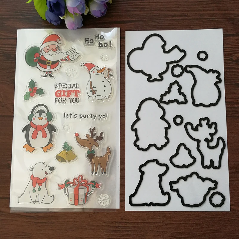 

Snowman Santa Claus Christmas gift Metal Cutting Dies With Rubber Stamp Set Stencil Scrapbooking Card Paper Embossing Craft