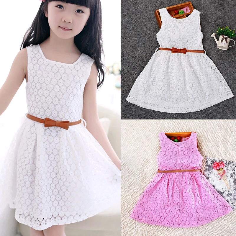 

Girls Dress Summer Casual Fashion Baby Girl Solid Color Sleeveless Lace Hollow Princess Dress Party Dress