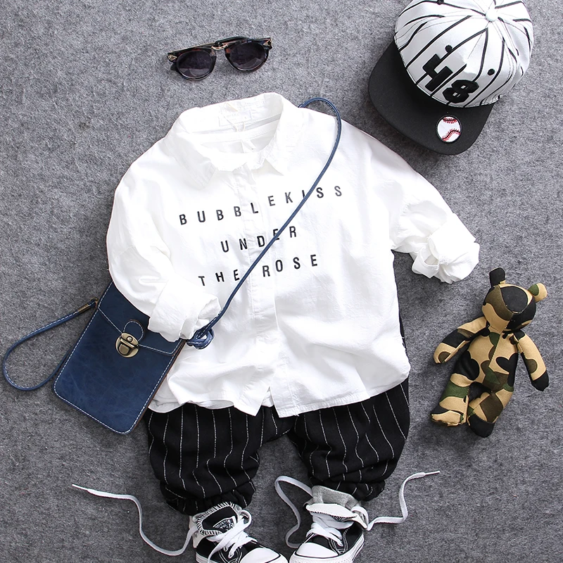 От 2 до 8 лет, новинка года, весенние модные рубашки с буквенным ...