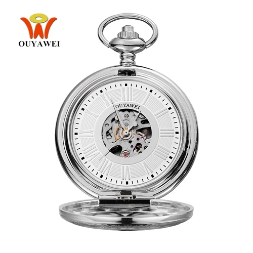 Новое поступление, модные брендовые Механические карманные часы OYW, мужские полностью стальной чехол, карманные часы Fob, аналоговые часы в стиле стимпанк, Relogios - Цвет: Silver White