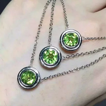 

7MM*7MM 925 Sterling silver Statement Necklace Women Romantic Luxury Round Pendant Silver Chain with Olivine Necklaces for Women