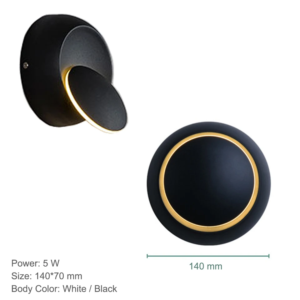 

LED wall lamp 350 degree rotating adjustable bedside lamp round white / black creative black modern aisle LED wall light