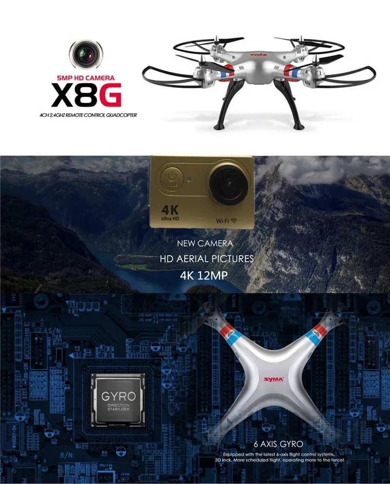 Syma X8G X8HG X8HC серии Радиоуправляемый Дрон с камерой eken H9R 12MP FHD 2,4G Дроны с камерой HD OEM шасси держатель камеры