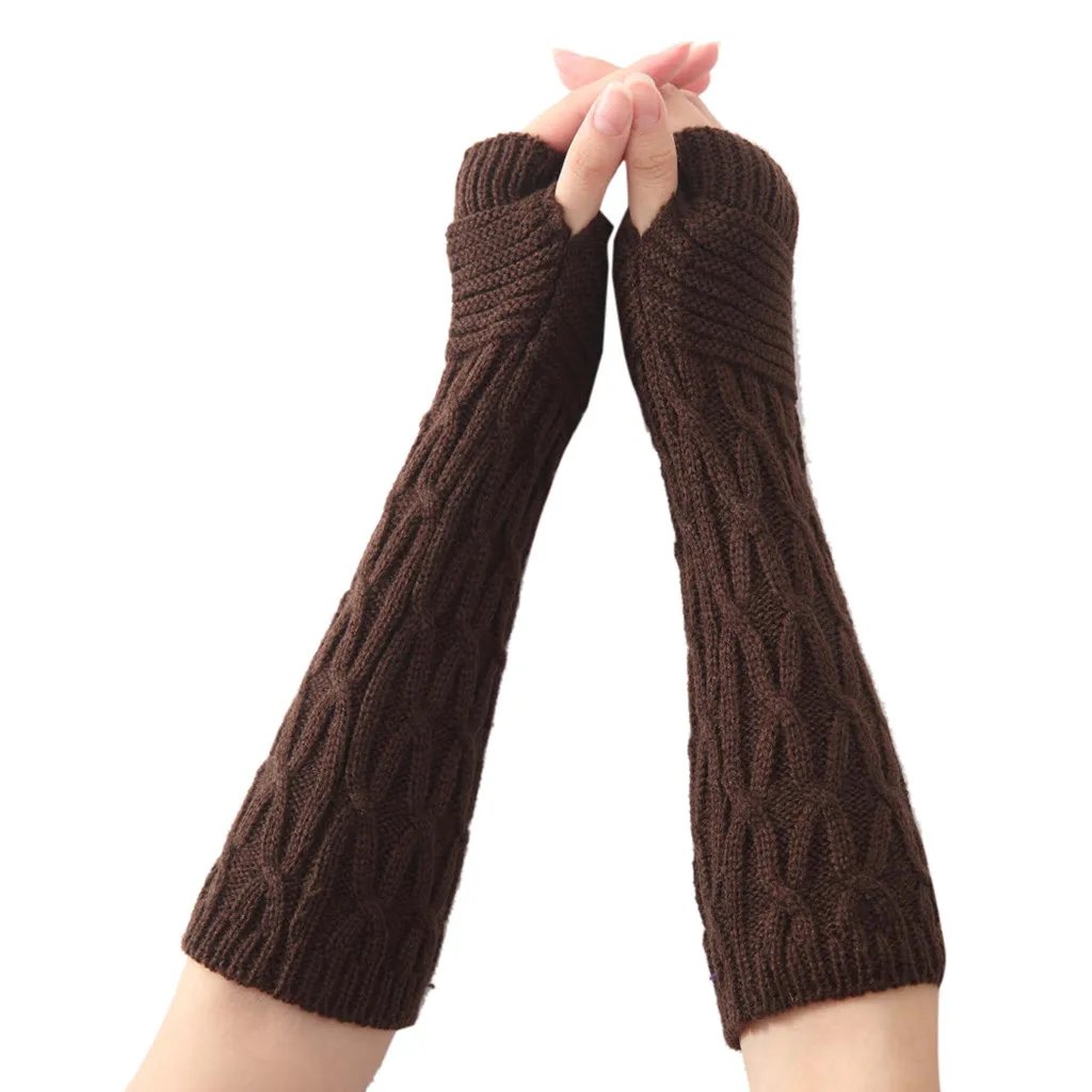 Женские зимние теплые однотонные вязаные длинные перчатки без пальцев, рукавицы, теплые вязаные длинные перчатки без пальцев