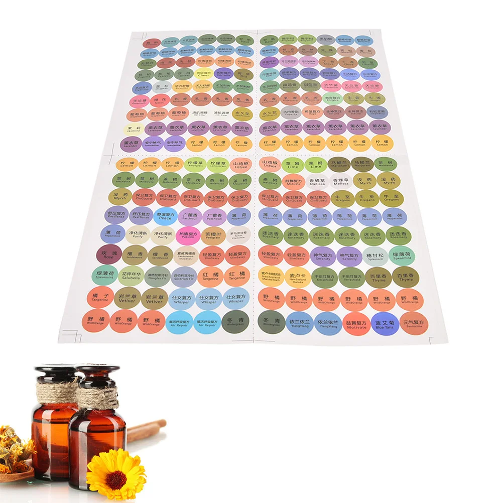 

216Pcs/Sheet Printed Essential Oil Bottles Cap Lid Labels Round Circle Stickers Colorful Paper Sticker Labels