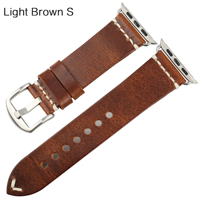 MAIKES ремешок из натуральной кожи для Apple Watch ремешок 44 мм 40 мм 42 мм 38 мм серия 4 3 2 черный браслет iWatch ремешок для часов Ремешок для часов - Цвет ремешка: Light Brown S