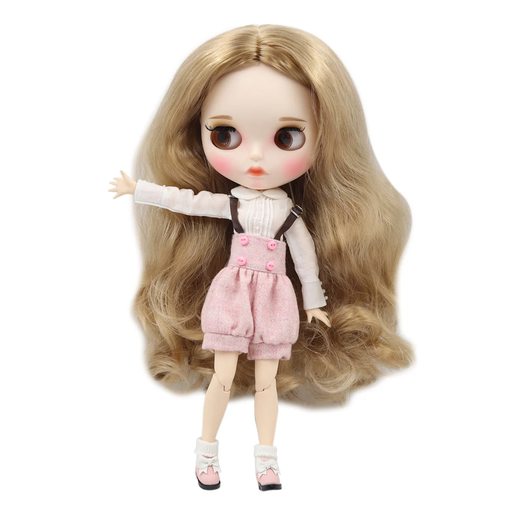 

Blyth doll 1/6 bjd white skin joint body Gold without bangs curls hairs new matte face with eyebrows Lip gloss ICY sd toy