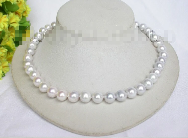 

shipping natural 17" 11mm round white pearls necklace 925 silver clasp j8723