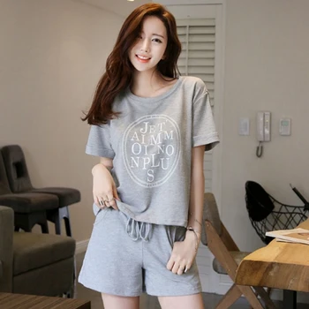 

Summer Pajamas Set Two Piece Set Women's Fashion Summer Clothes Short Sleeve T Shirt Tops + Pants Set