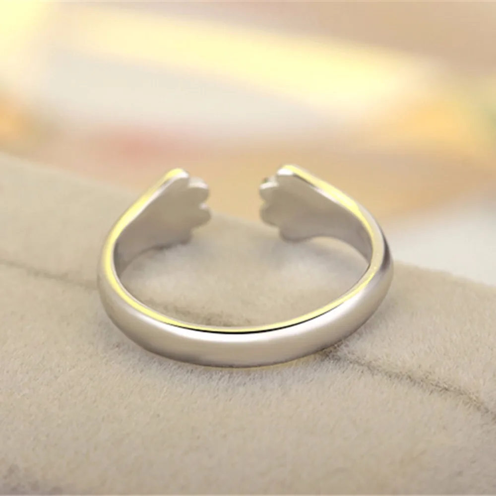 1Pc Women Cat Paw Open Ring Silver Plated Adjustable Ring Cute Animal Jewelry Gift