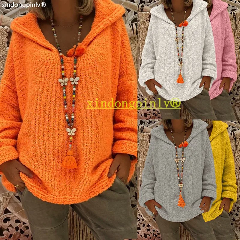

2019 new women's sweater female autumn and winter European and American style loose hooded sweater pullover sweater women