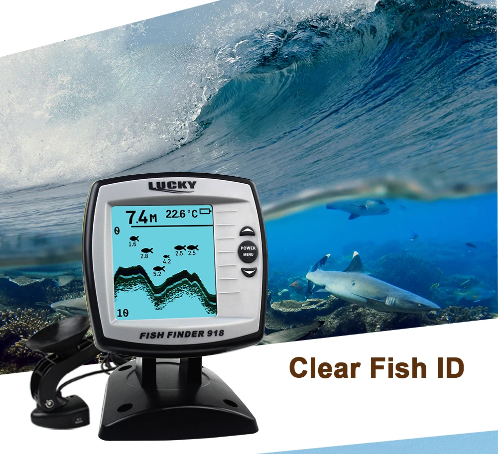 السلكية الاسماك المكتشف صدى FF918-180S محول الاستشعار fishfinder 45 درجة lcd السمك محدد قارب fishfinder السمك الكاشف