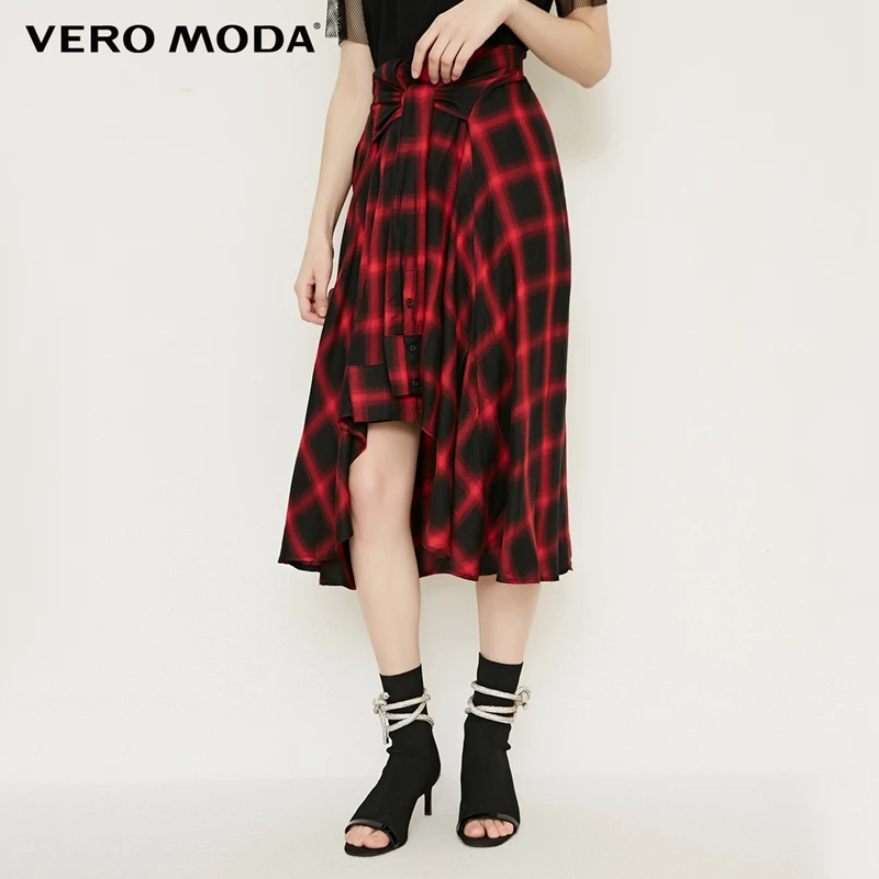 

Vero Moda 2019 New Women's Elasticized Waist Irregular Hemline Plaid Skirt|318316529