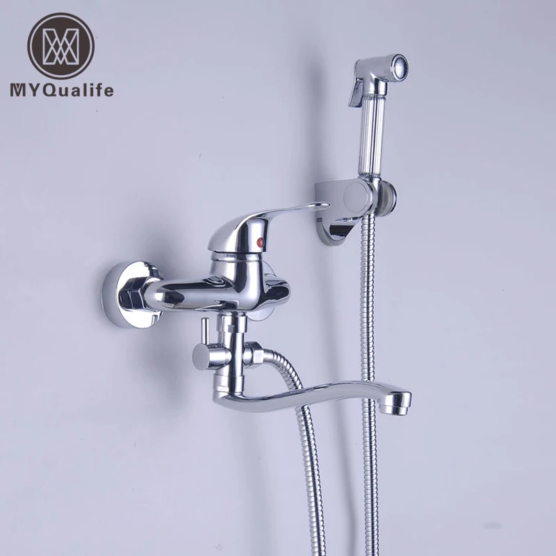 Luxury Wall Mount Bathroom Kitchen Sink Faucet Hot and Cold Brass Washing Machine Taps with Flushing Sprayer Luxury Wall Mount Bathroom Kitchen Sink Faucet Hot and Cold Brass Washing Machine Taps with Flushing Sprayer