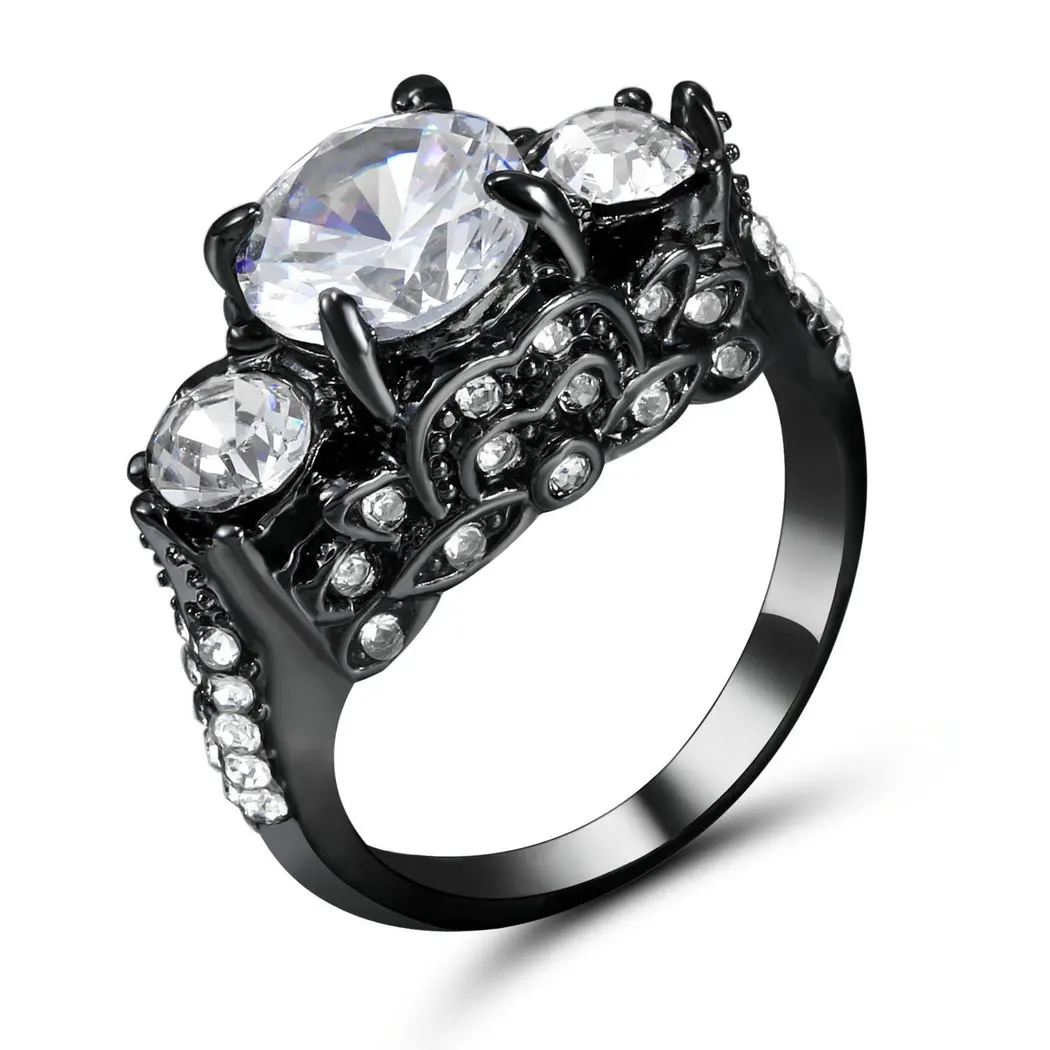 Classical Cubic Zirconia Forever Wedding Rings Silver Gold Color Clear Blue Rhinestones Lovers Ring Size 6 for Women Bijoux
