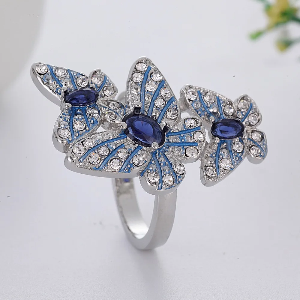 Большие кольца с синим камнем для женщин на свадьбу Прекрасный подарок для девочек яркое серебряное кольцо Bague Femme Роскошные ювелирные изделия Anillos Mujer O5C013