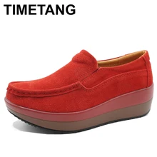 TIMETANG из натуральной замши Для женщин на плоской платформе обувь весна Для женщин Лоферы без застежки Мокасины Creepers женская обувь C234